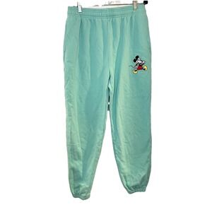 Disney Parks Womens Joggers Mickey Mouse Marching Sz M Embroidered Aqua Green